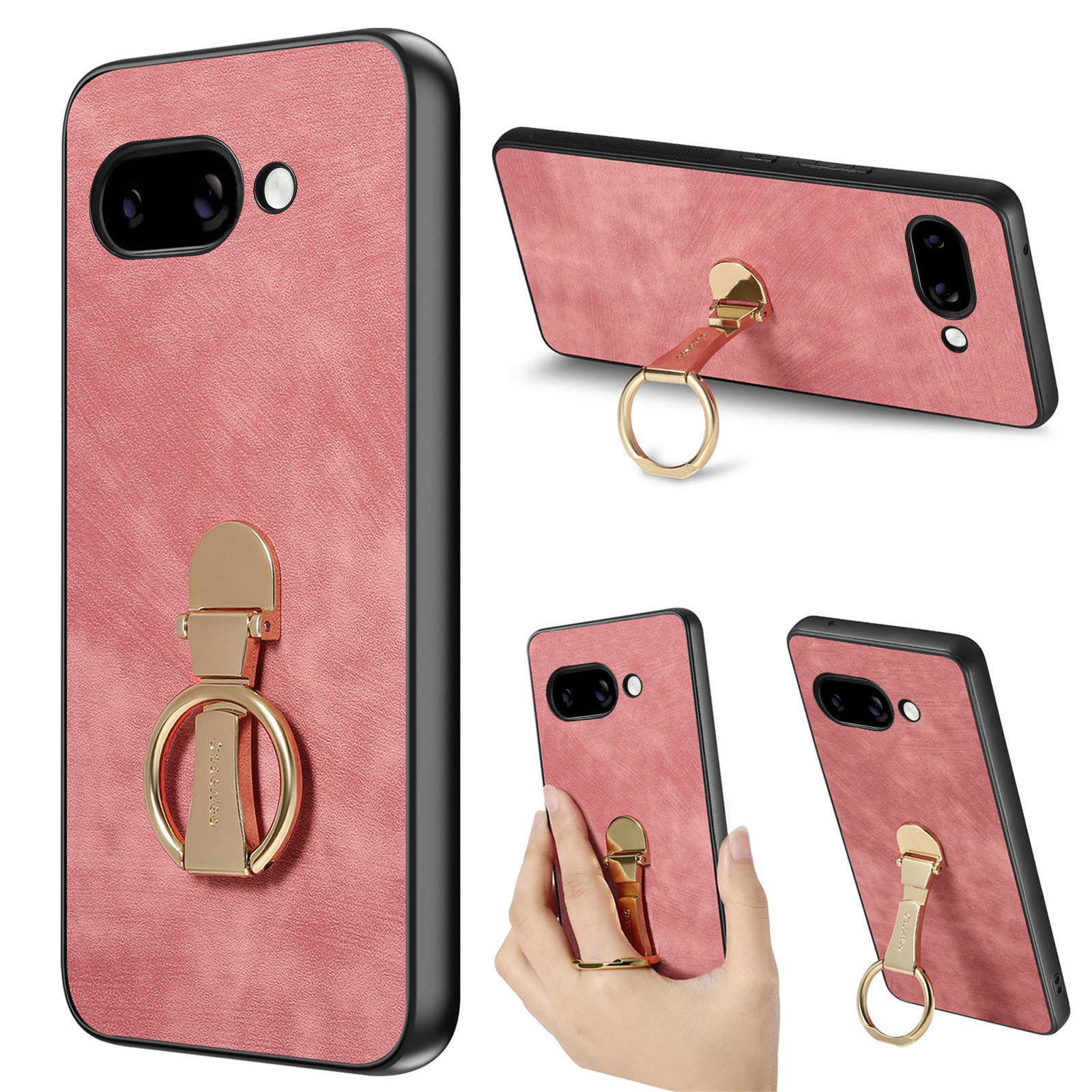 For Google Pixel 9a Case CASENEO D22 Folding Kickstand Retro Leather Back Phone Cover - Pink