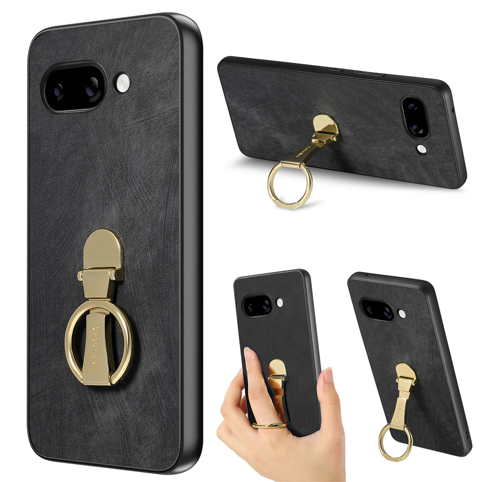 For Google Pixel 9a Case CASENEO D22 Folding Kickstand Retro Leather Back Phone Cover - Black