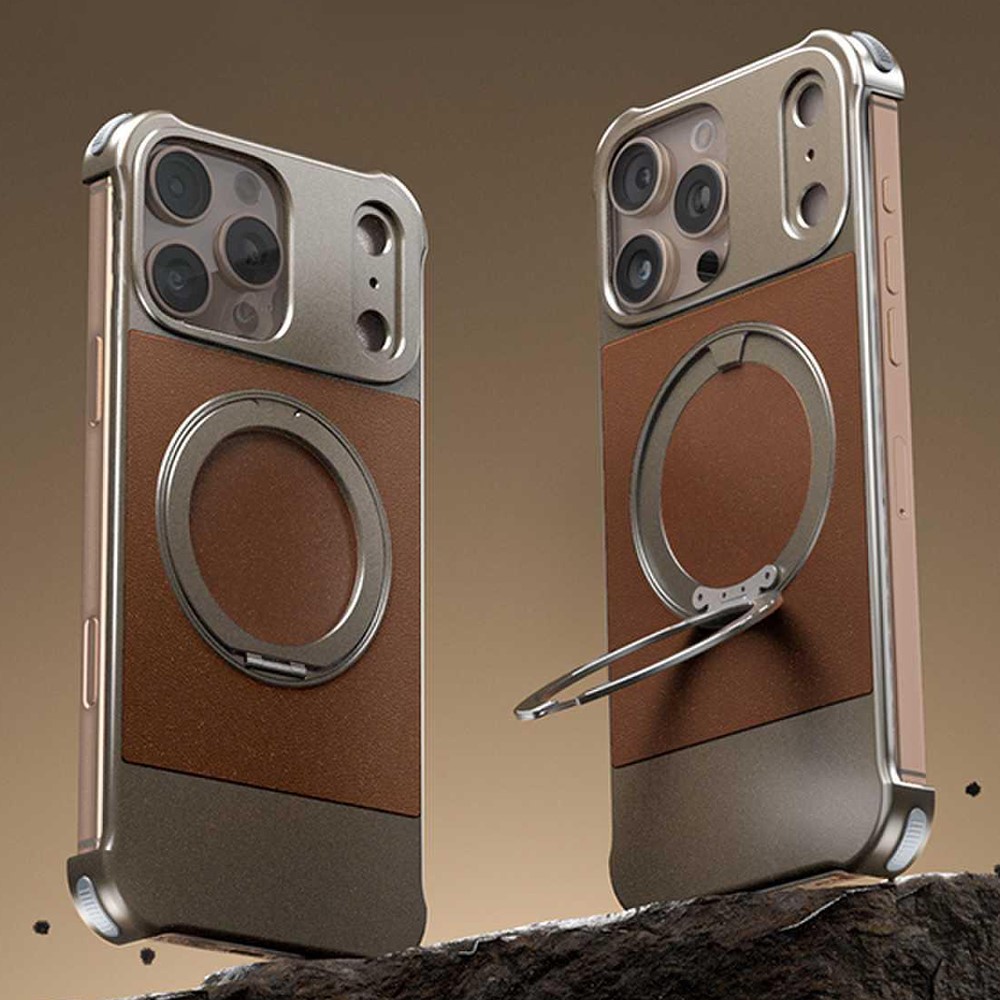 For iPhone 16 Pro Max Magnetic Case with Kickstand Borderless PU + Metal Drop Proof Phone Back Cover - Brown