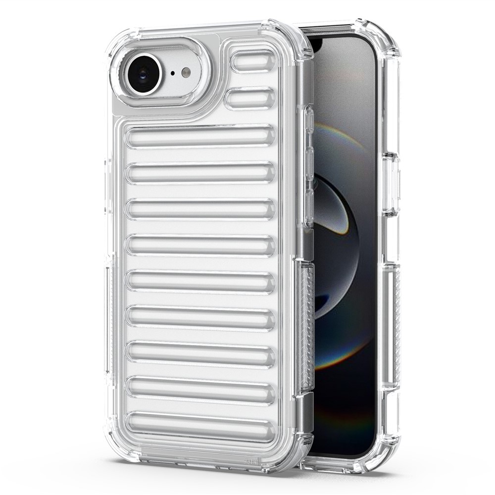 For iPhone 16e Case Stripe Design Anti-Slip Detachable TPU + PC Phone Cover - Transparent