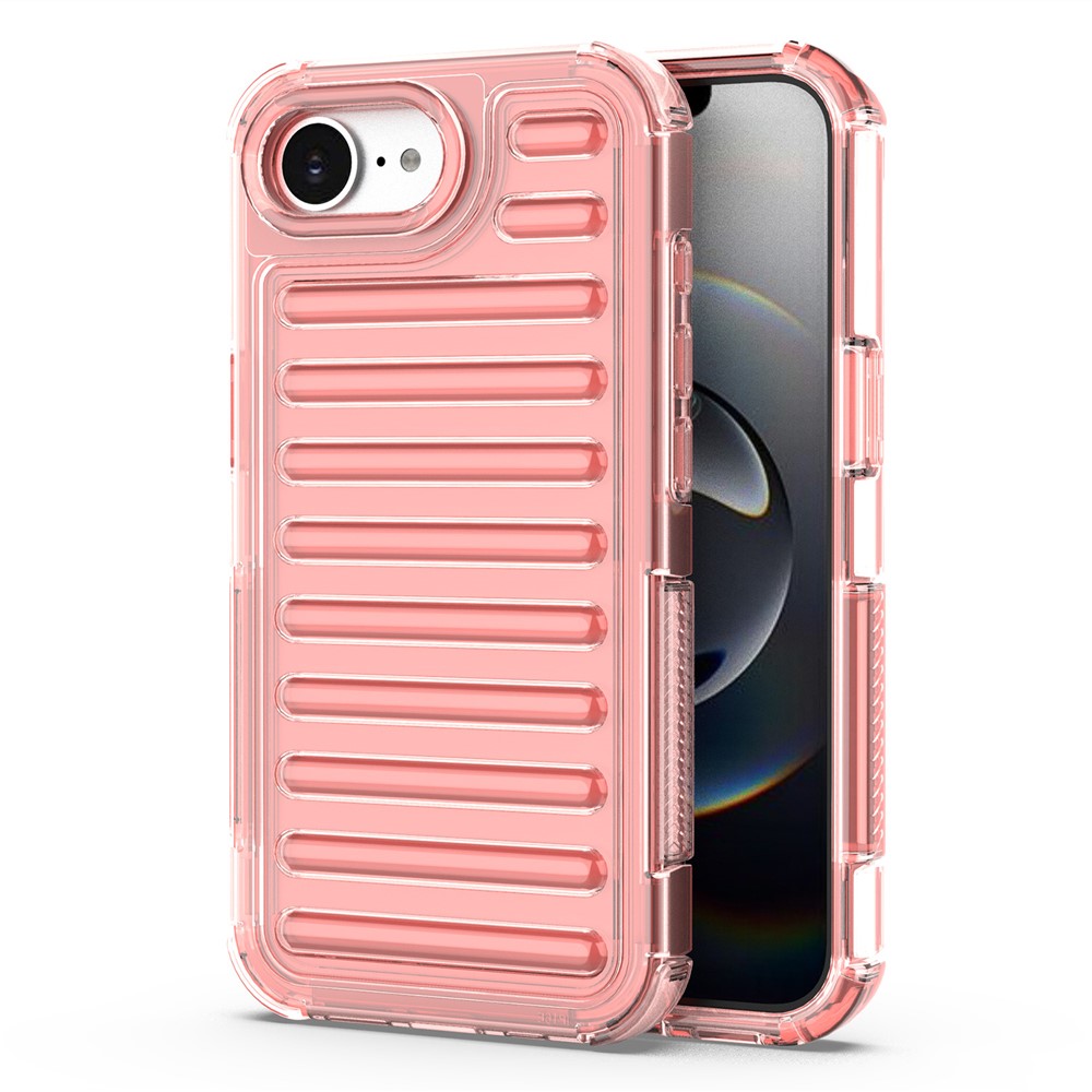 For iPhone 16e Case Stripe Design Anti-Slip Detachable TPU + PC Phone Cover - Deep Pink