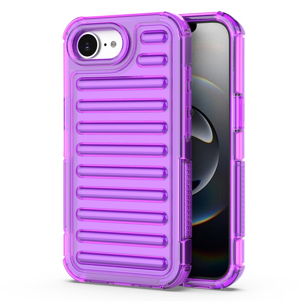 For iPhone 16e Case Stripe Design Anti-Slip Detachable TPU + PC Phone Cover - Purple
