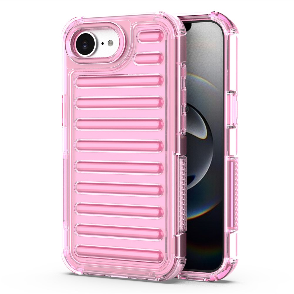 For iPhone 16e Case Stripe Design Anti-Slip Detachable TPU + PC Phone Cover - Light Pink