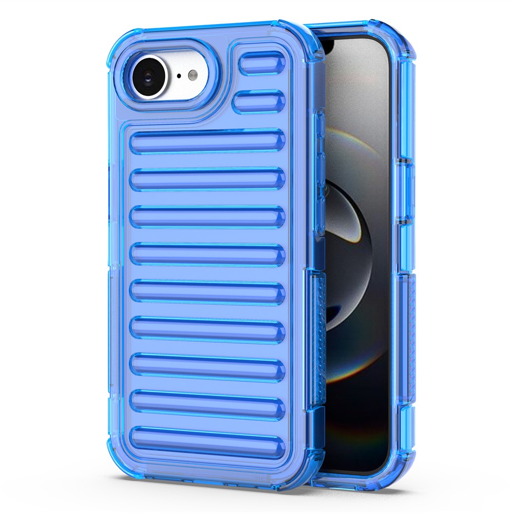 For iPhone 16e Case Stripe Design Anti-Slip Detachable TPU + PC Phone Cover - Blue