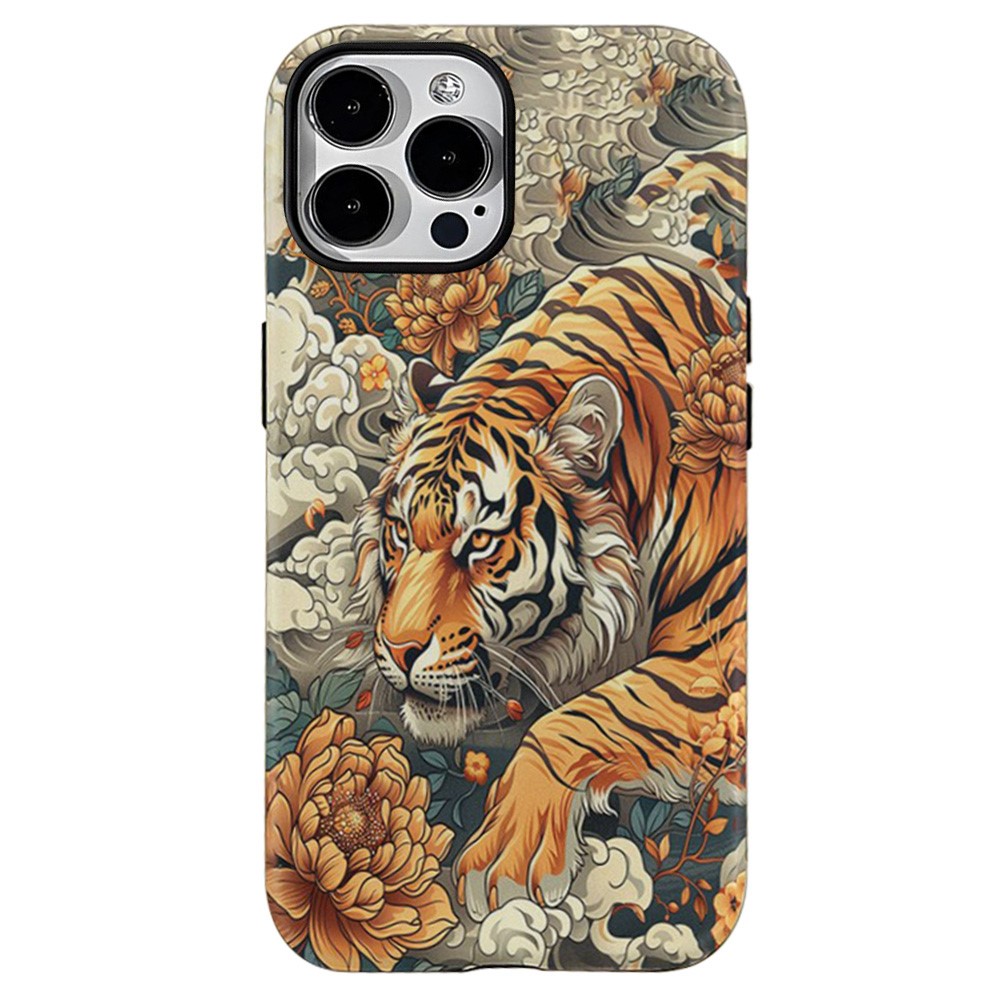 For iPhone 16 Pro Case Dual-Layer TPU + PC Phone Cover with Heat Transfer Animal Pattern - Style A
