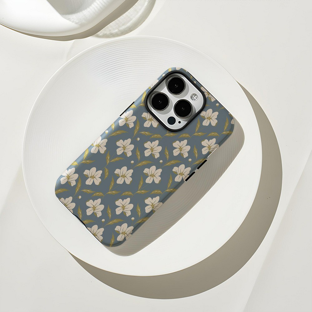 For iPhone 16 Pro Max Case Double Layer TPU + PC Heat Transfer Floral Design Glossy Phone Cover - Simple Flower