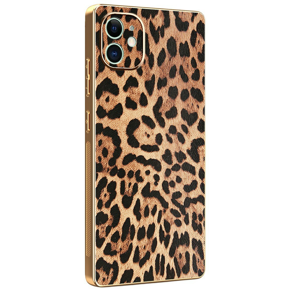 For iPhone 11 Case Leopard Print PU Leather Coated PC + TPU Electroplating Phone Cover