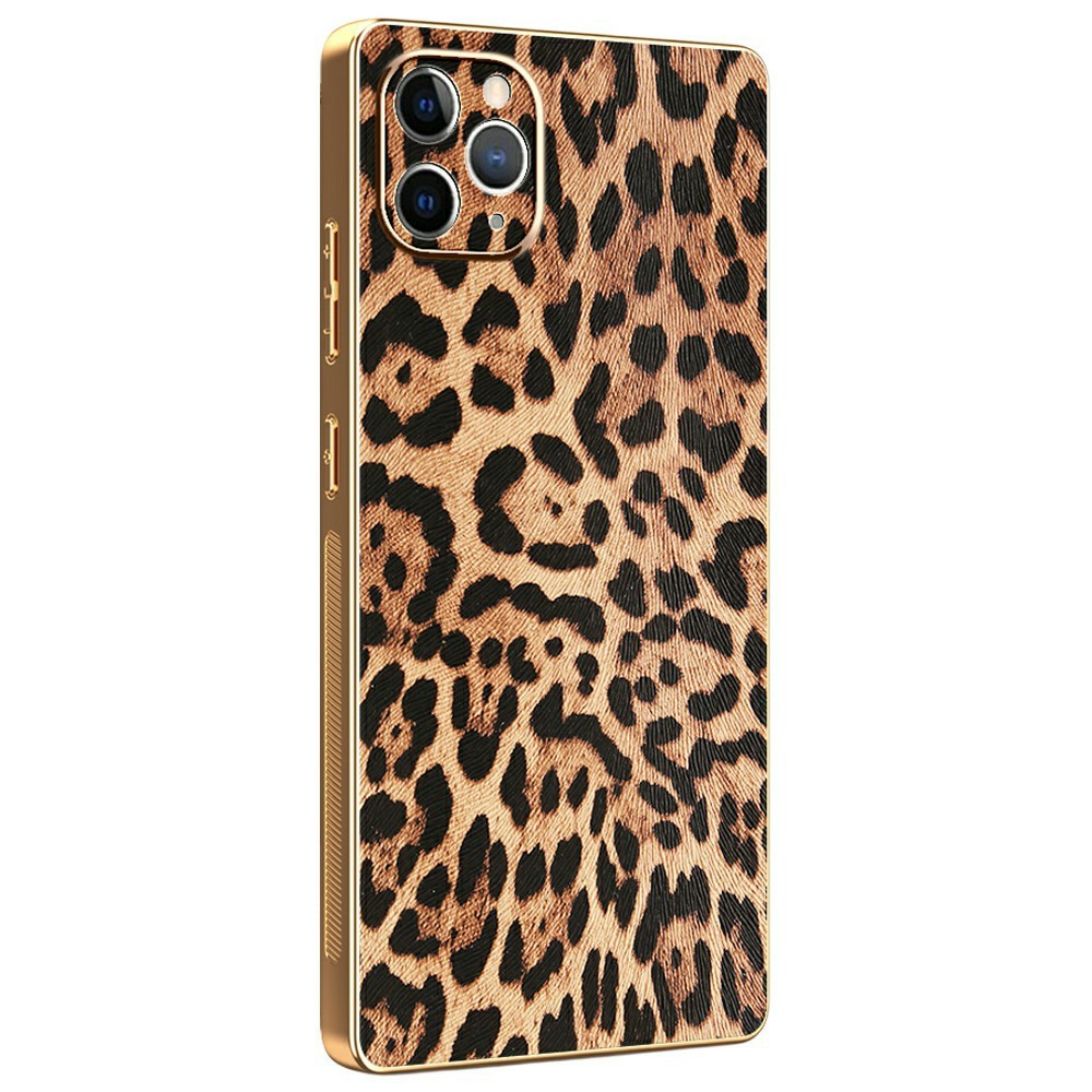For iPhone 11 Pro Max Case Leopard Print PU Leather Coated PC + TPU Electroplating Phone Cover
