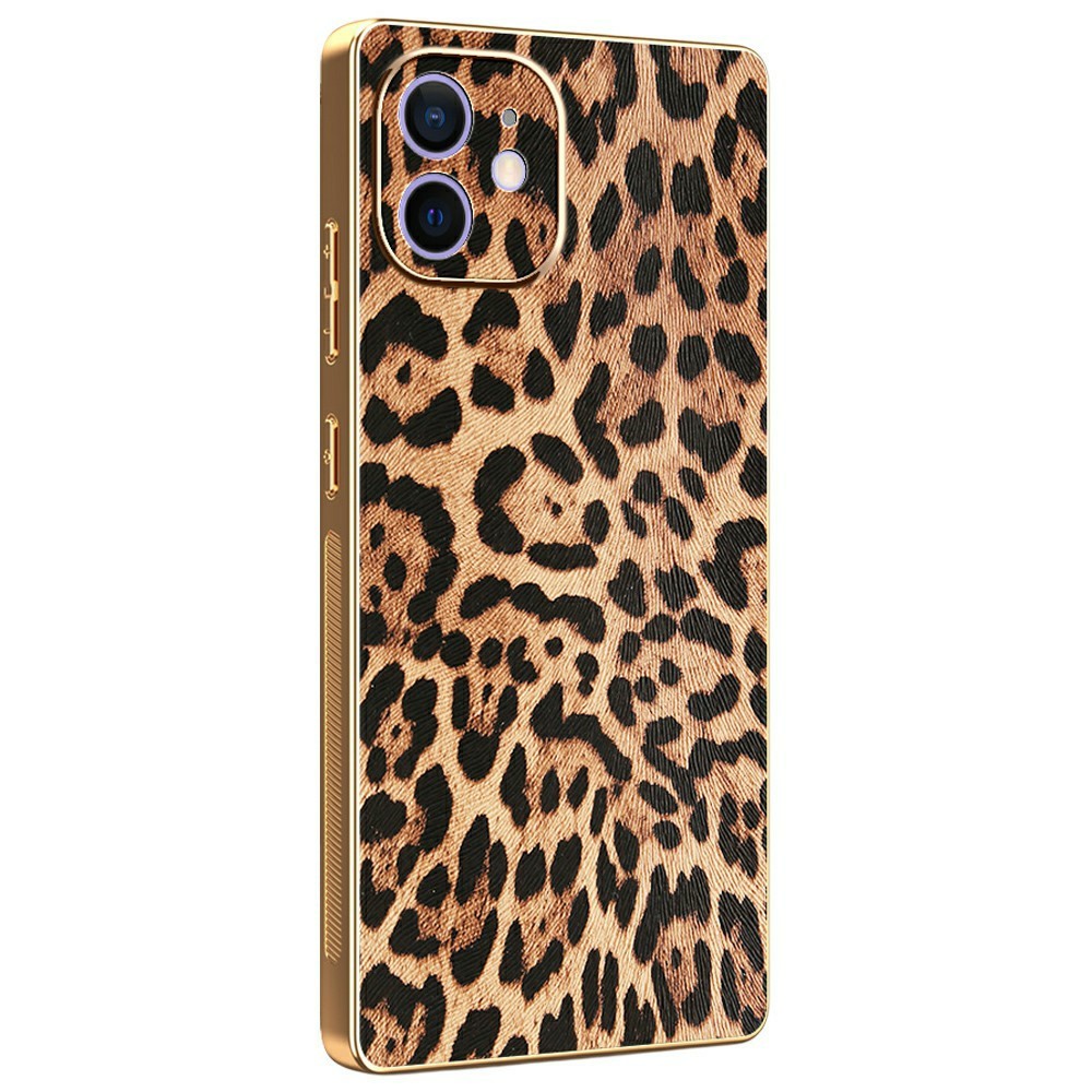 For iPhone 12 Case Leopard Print PU Leather Coated PC + TPU Electroplating Phone Cover