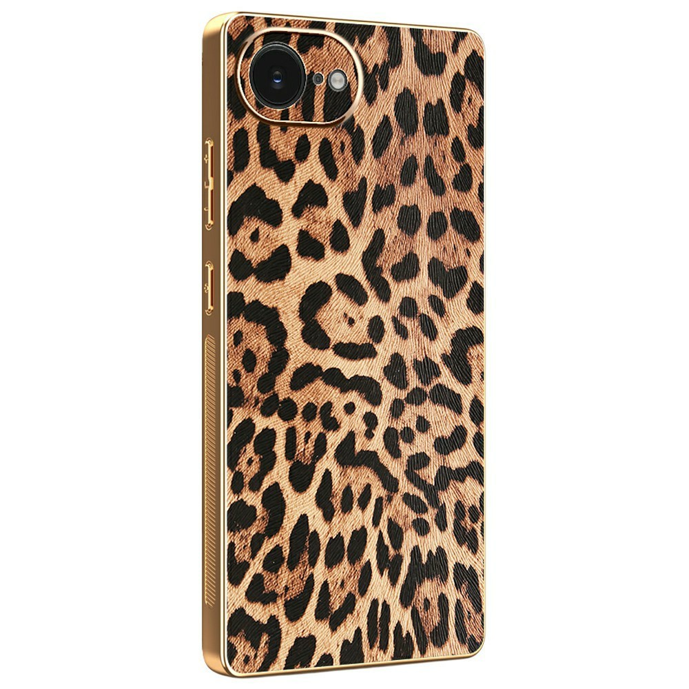 For iPhone 16e Case Leopard Print PU Leather Coated PC + TPU Electroplating Phone Cover