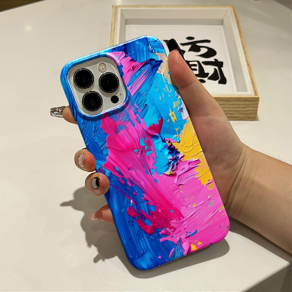 For iPhone 16 Pro Max Case Heat Transfer Oil Painting Pattern Hard PC Phone Cover - Style A