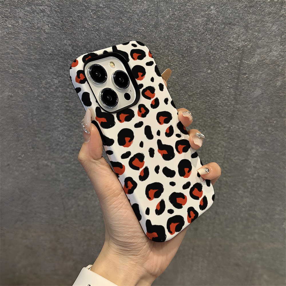 For iPhone 16 Pro Max Case Pattern Design TPU PC Heat Transfer Glossy Phone Cover - Leopard