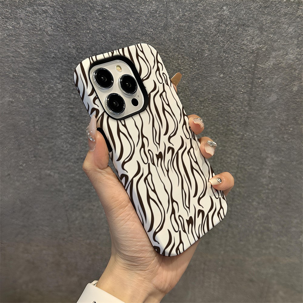 For iPhone 16 Pro Max Case Pattern Design TPU PC Heat Transfer Glossy Phone Cover - Black Zebra Stripe 2