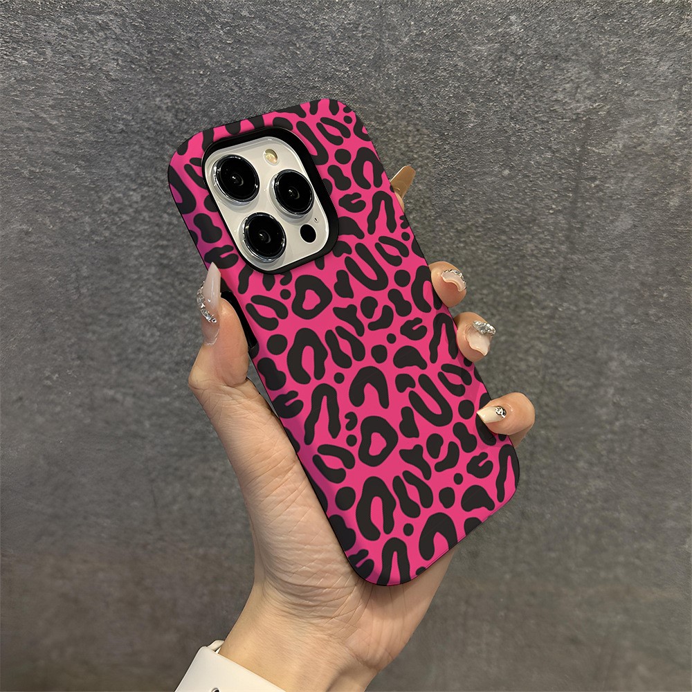 For iPhone 16 Pro Max Case Pattern Design TPU PC Heat Transfer Glossy Phone Cover - Rose Leopard