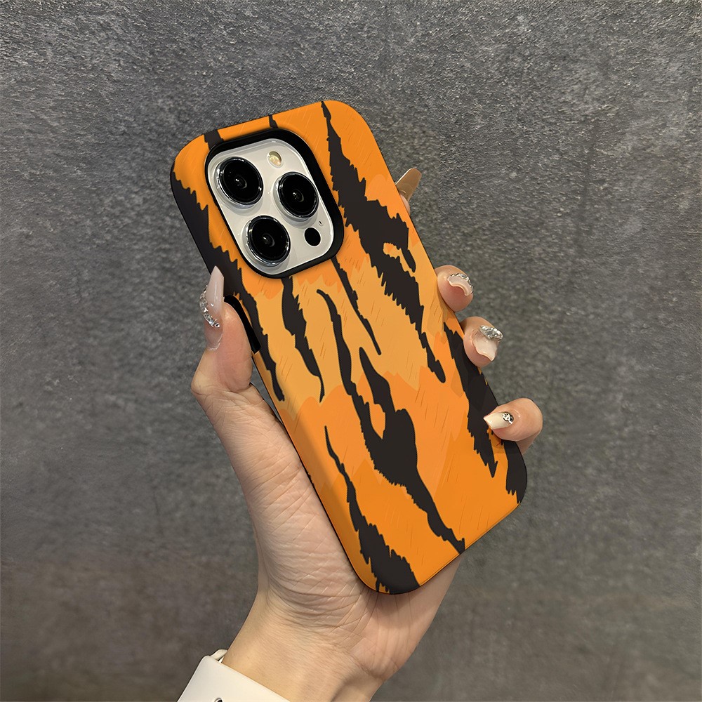 For iPhone 16 Pro Max Case Pattern Design TPU PC Heat Transfer Glossy Phone Cover - Yellow Zebra Stripe