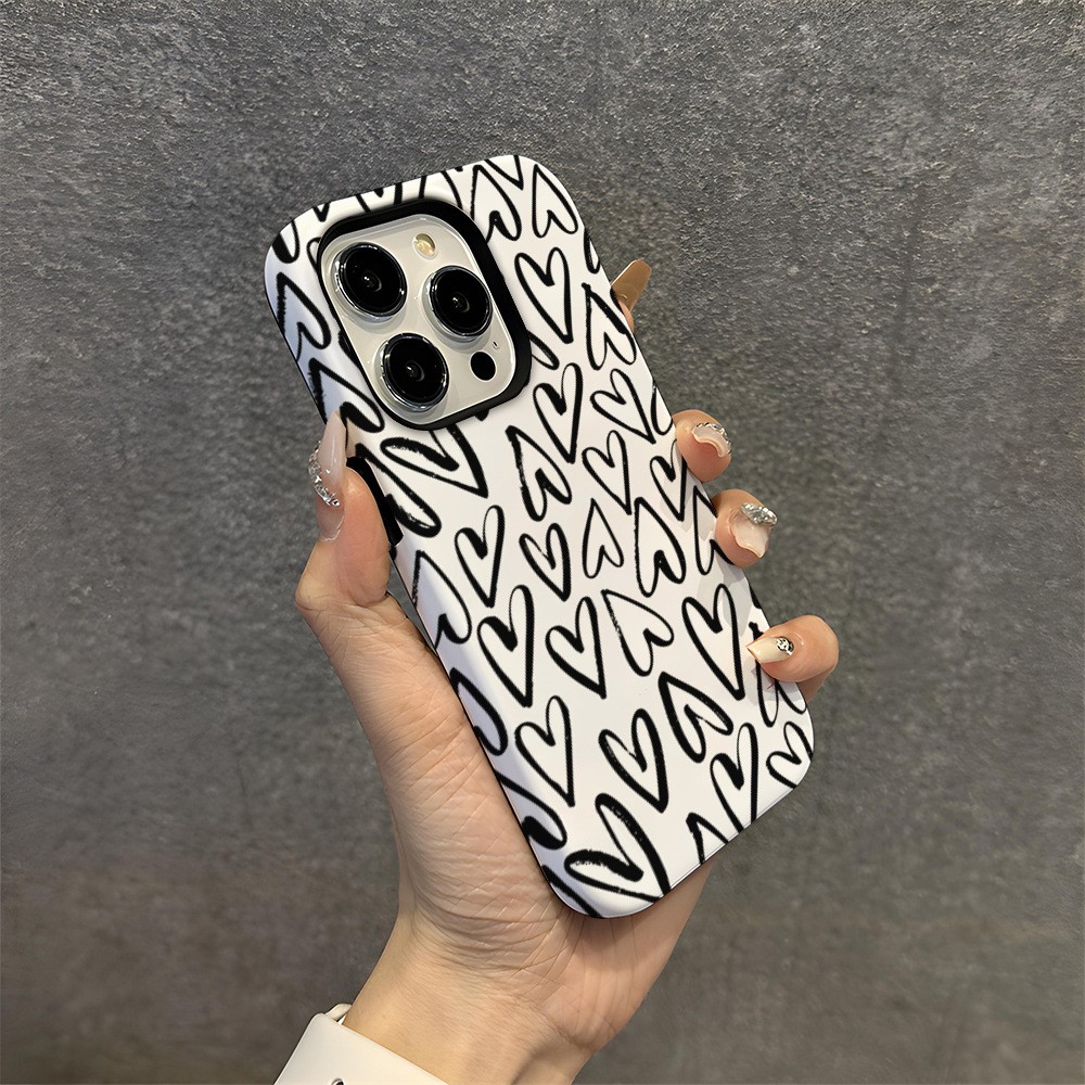 For iPhone 16 Pro Max Case Pattern Design TPU PC Heat Transfer Glossy Phone Cover - Hearts