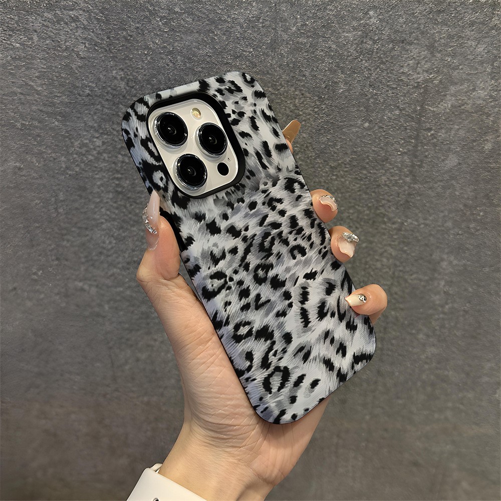 For iPhone 16 Pro Max Case Pattern Design TPU PC Heat Transfer Glossy Phone Cover - Black Leopard