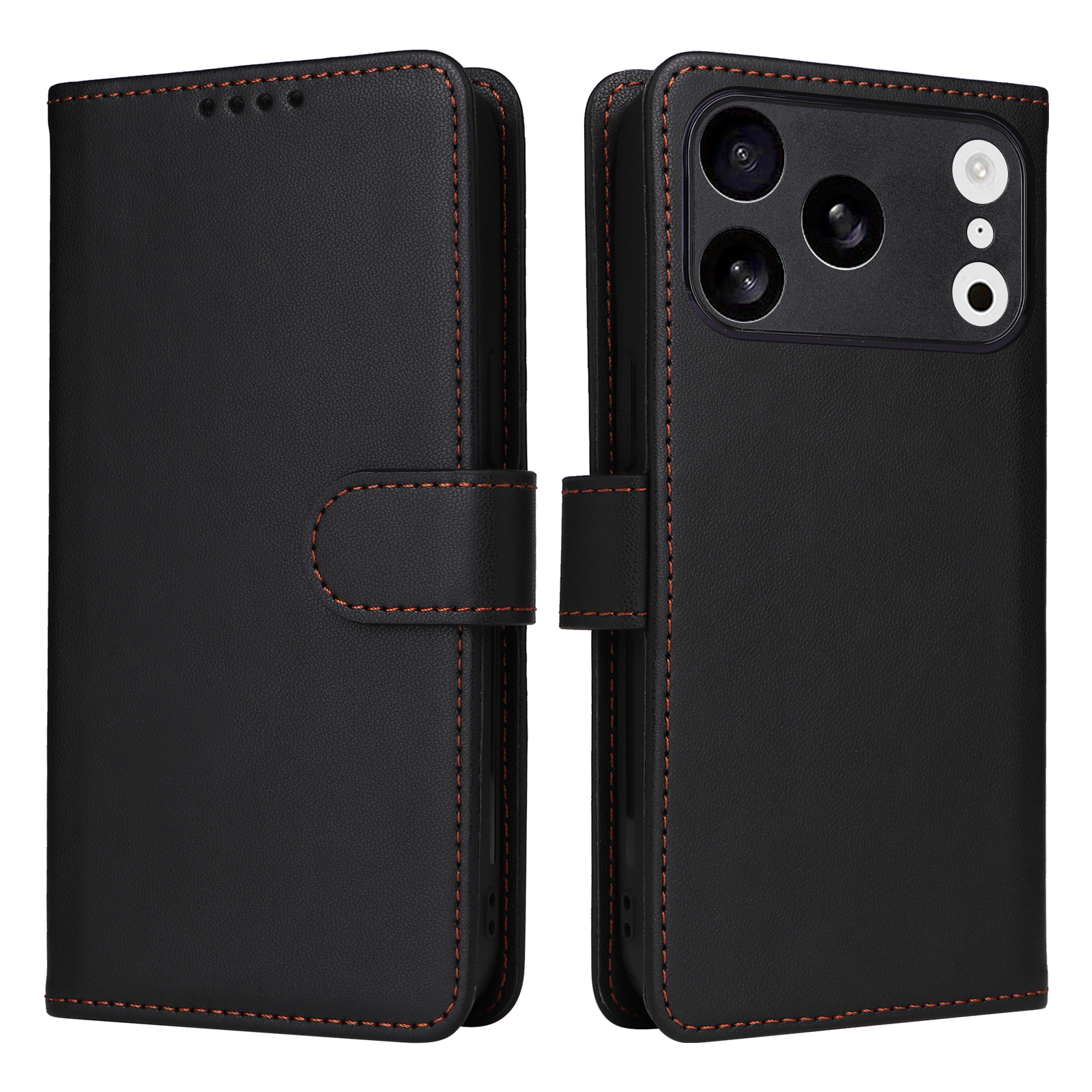 For iPhone 17 Pro Magnetic Case BETOPNICE Detachable PU Leather Phone Cover with Strap - Black