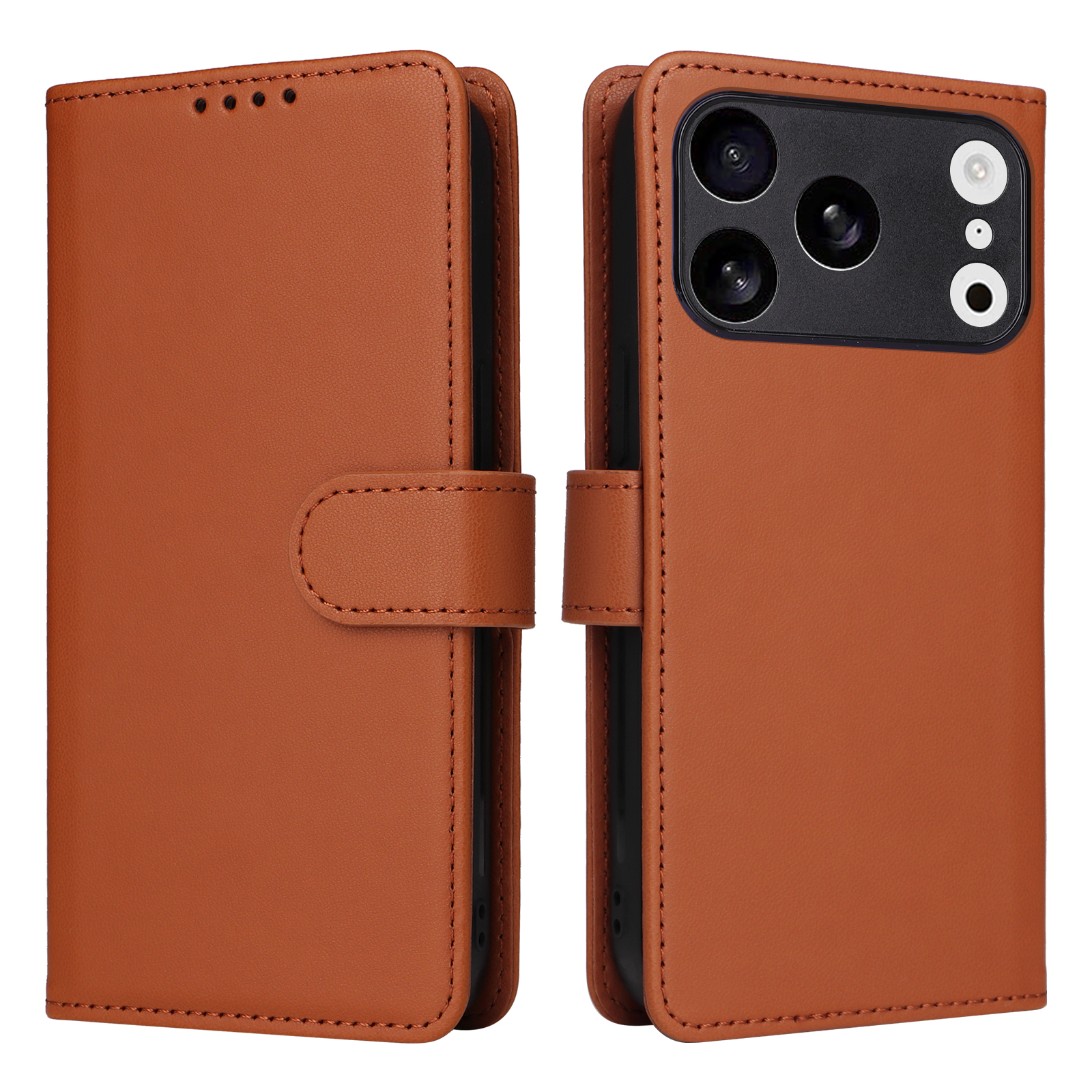 For iPhone 17 Pro Magnetic Case BETOPNICE Detachable PU Leather Phone Cover with Strap - Brown