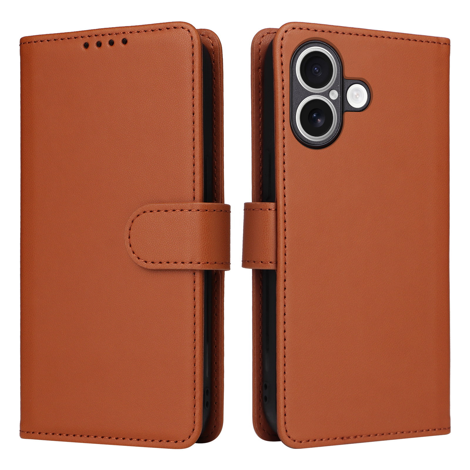 For iPhone 17 Magnetic Case BETOPNICE Detachable PU Leather Phone Cover with Strap - Brown