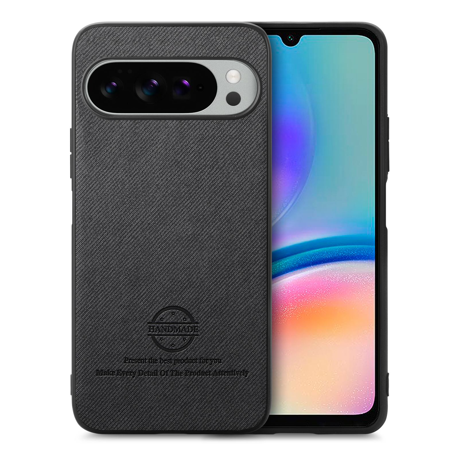 For Google Pixel 10 Pro XL Leather Phone  Back Cover with Cloth Texture - Black