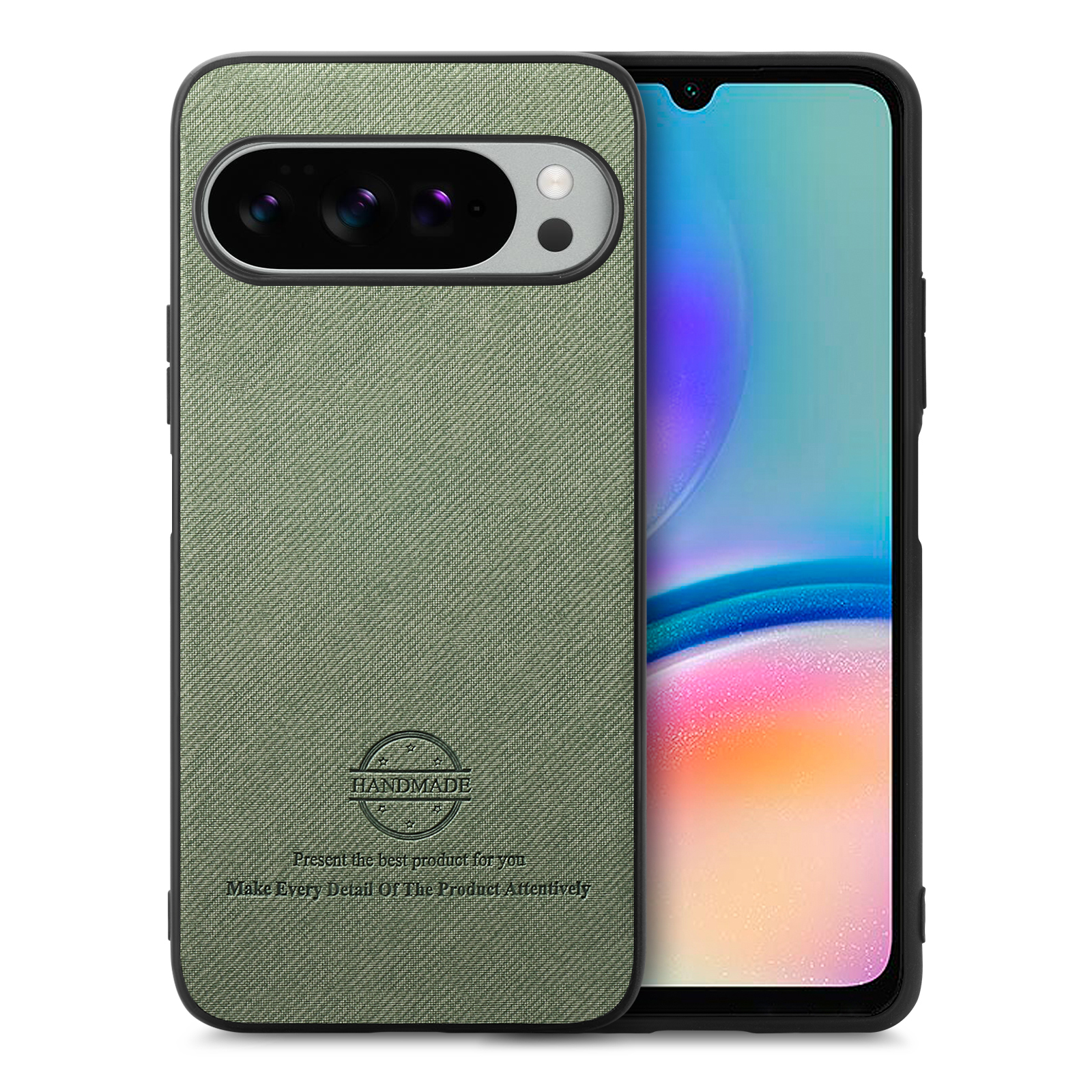 For Google Pixel 10 Pro XL Leather Phone  Back Cover with Cloth Texture - Green