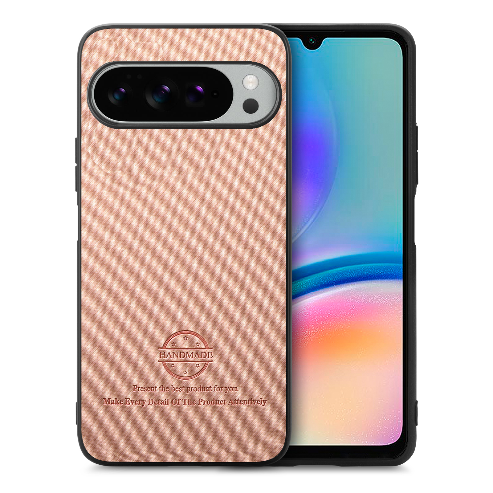 For Google Pixel 10 Pro XL Leather Phone  Back Cover with Cloth Texture - Pink