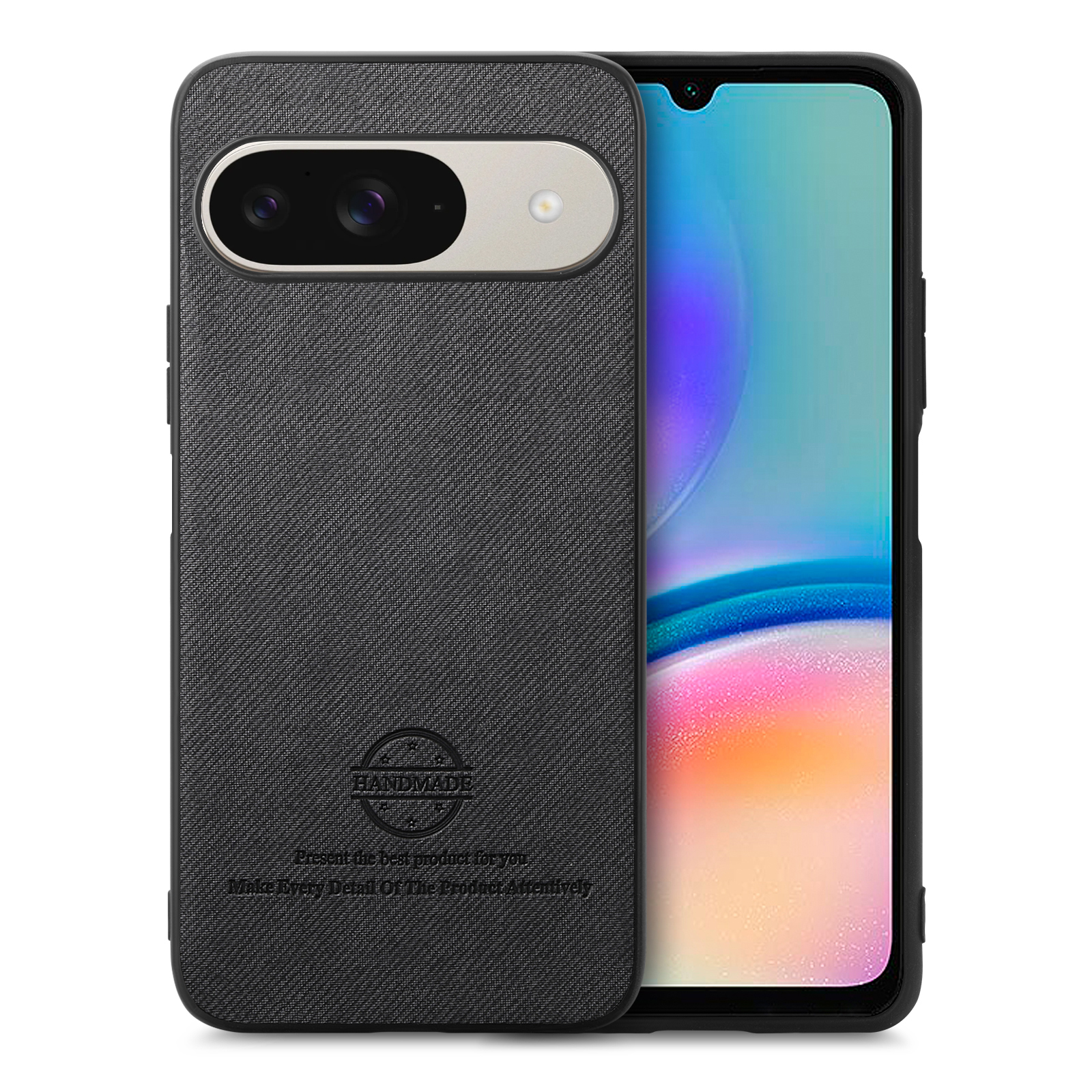 For Google Pixel 10 Pro / 10 / 9 Pro / 9 Leather Phone  Back Cover with Cloth Texture - Black