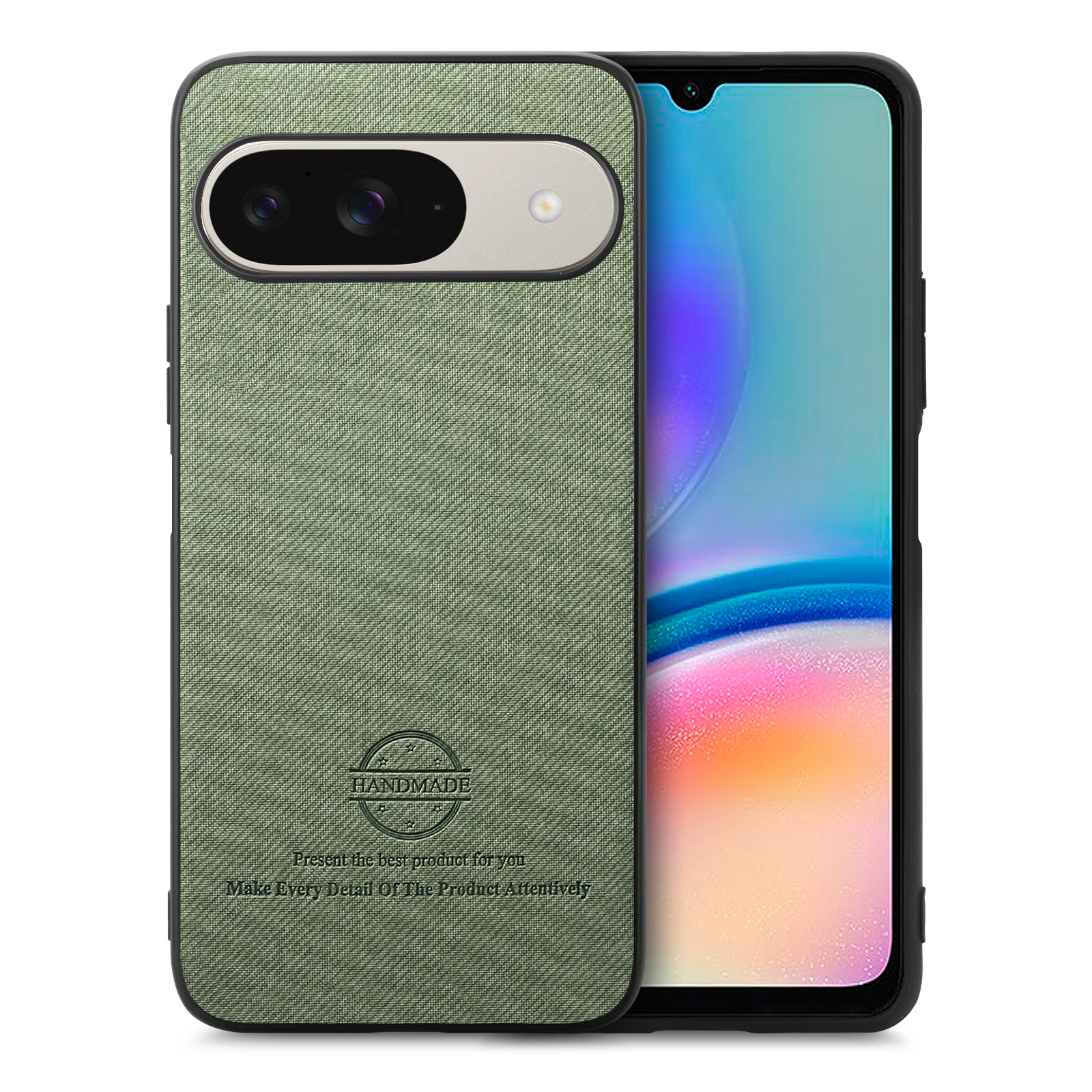 For Google Pixel 10 Pro / 10 / 9 Pro / 9 Leather Phone  Back Cover with Cloth Texture - Green