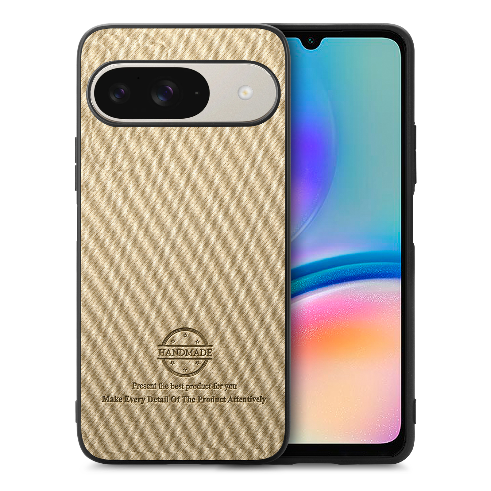 For Google Pixel 10 Pro / 10 / 9 Pro / 9 Leather Phone  Back Cover with Cloth Texture - Khaki