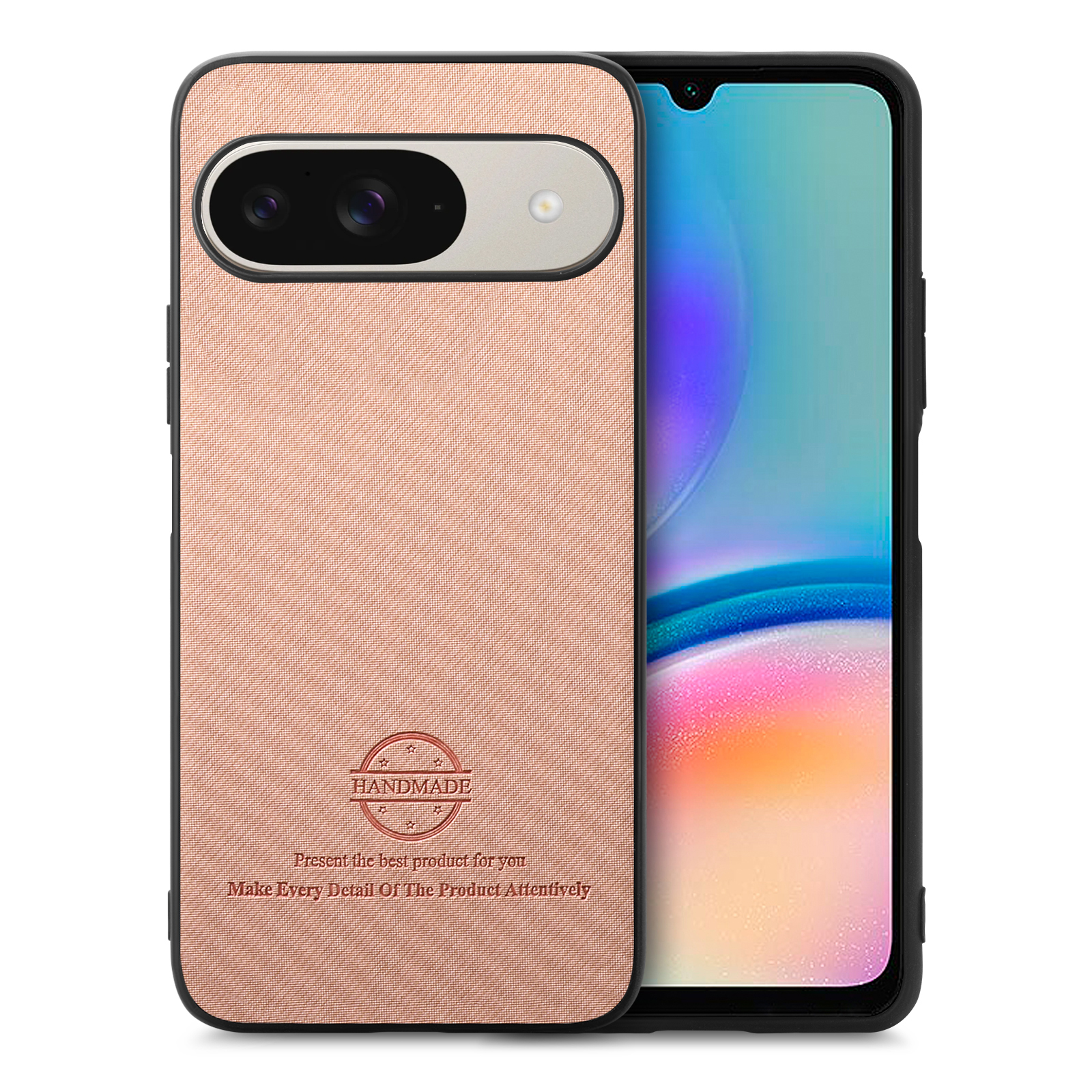 For Google Pixel 10 Pro / 10 / 9 Pro / 9 Leather Phone  Back Cover with Cloth Texture - Pink