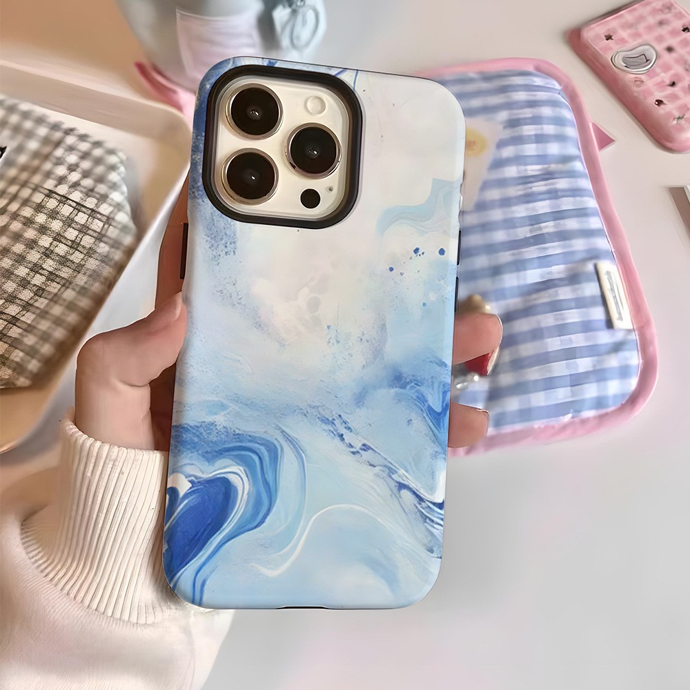 For iPhone 16 Pro Max Case Heat Transfer Marble Pattern Hard PC + TPU Phone Cover - HZ999