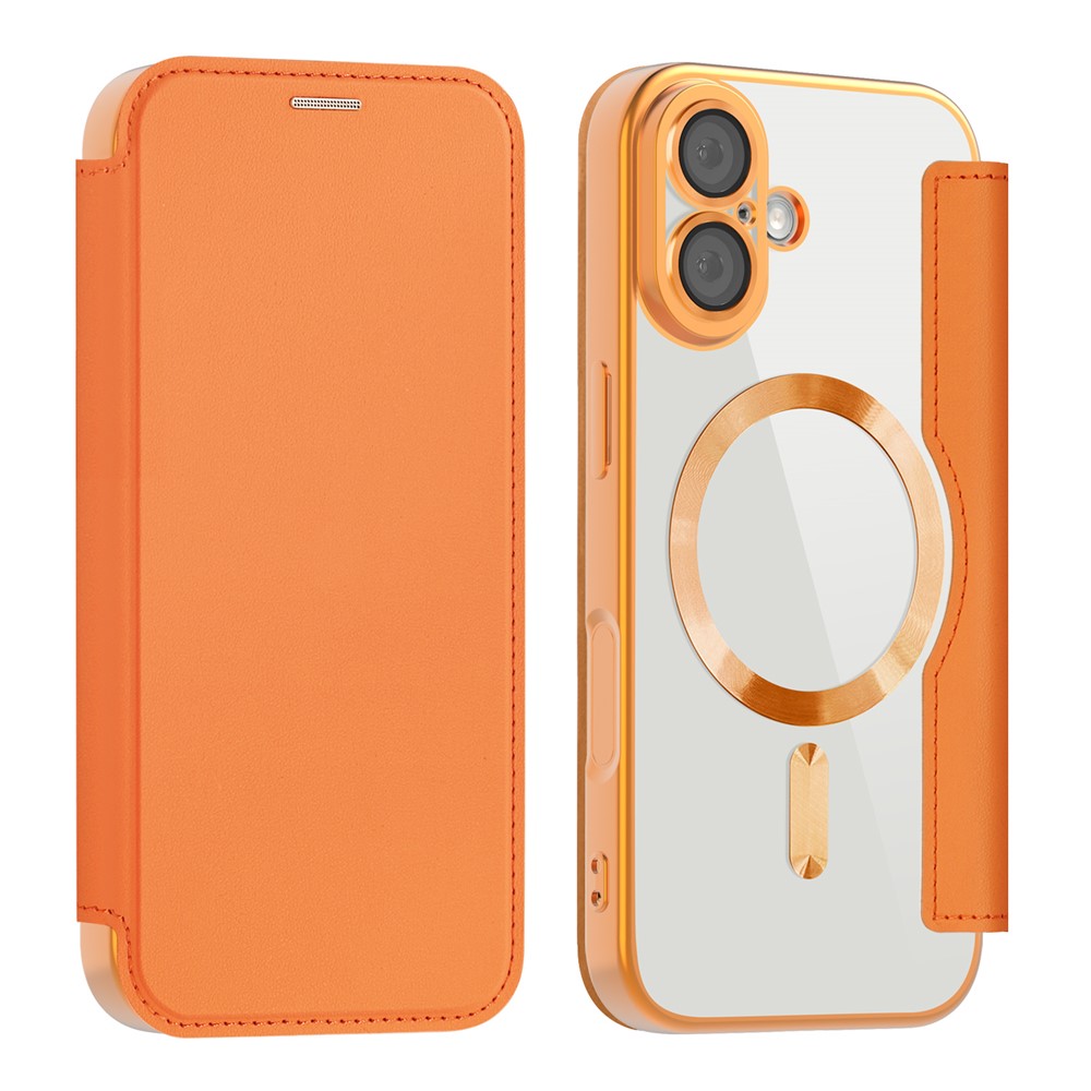 For iPhone 17 Case Compatible with MagSafe RFID Blocking Leather Phone Cover - Orange