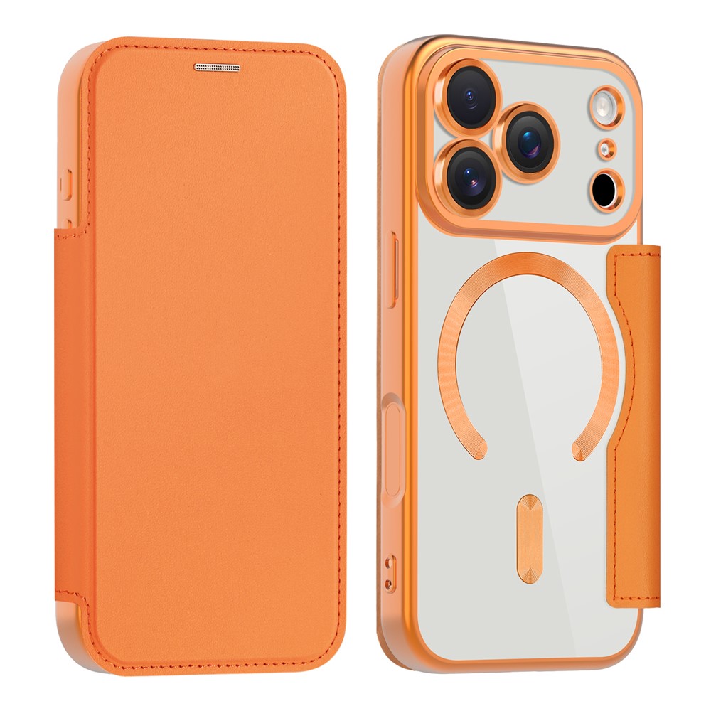For iPhone 17 Pro Case Compatible with MagSafe RFID Blocking Leather Phone Cover - Orange