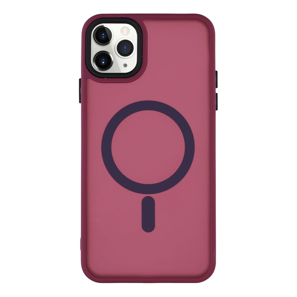 For iPhone 11 Pro Max Case Compatible with MagSafe Skin-Touch PC + TPU Phone Cover - Wine Red
