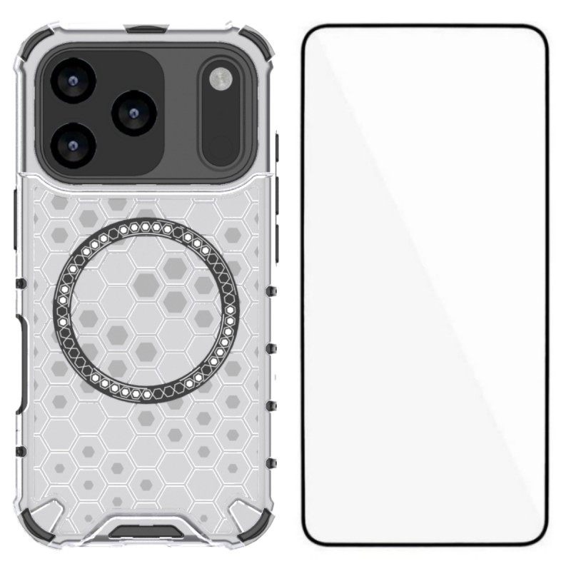 For iPhone 17 Pro Case Compatible with MagSafe WANLONFENG FC Series TPU + PC Phone Cover with Tempered Glass - Transparent