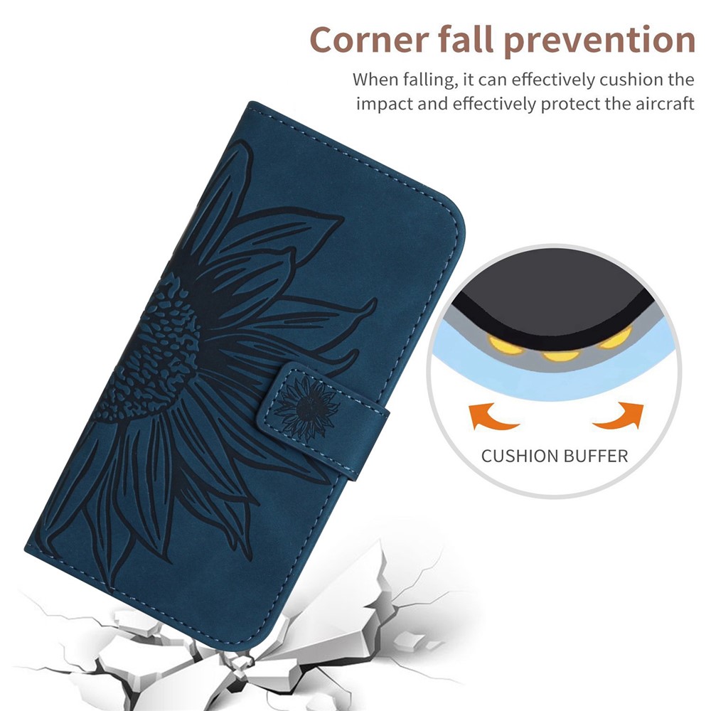 Skin-friendly Phone Cover For Samsung Galaxy S23 Ultra, HT04 Sunflower Imprinted Cell Phone Case with Wallet Stand and Hand Strap - Dark Blue-5