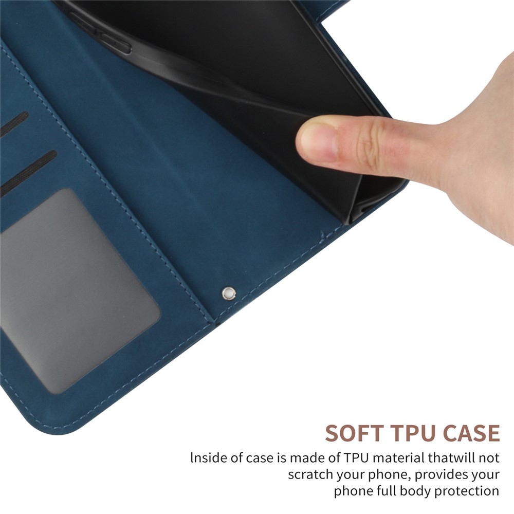 Skin-friendly Phone Cover For Samsung Galaxy S23 Ultra, HT04 Sunflower Imprinted Cell Phone Case with Wallet Stand and Hand Strap - Dark Blue-6