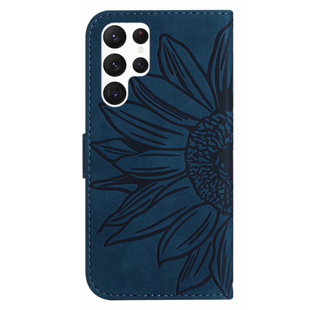Skin-friendly Phone Cover For Samsung Galaxy S23 Ultra, HT04 Sunflower Imprinted Cell Phone Case with Wallet Stand and Hand Strap - Dark Blue-8