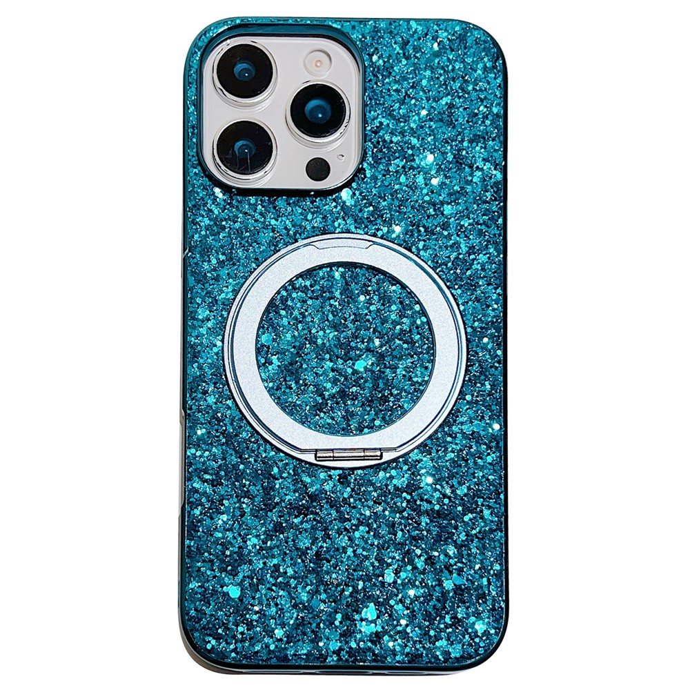 For iPhone 16 Pro Max Magnetic Case with Kickstand Glitter Electroplated TPU + PC Phone Cover - Blue