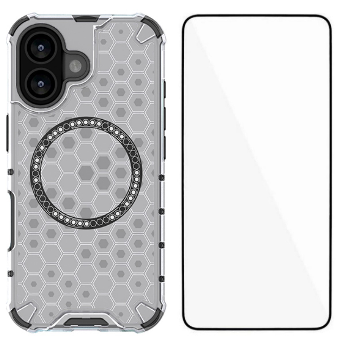 For iPhone 17 Phone Case Compatible with MagSafe WANLONFENG FC Series with Tempered Glass (Big Lens Hole) - Transparent