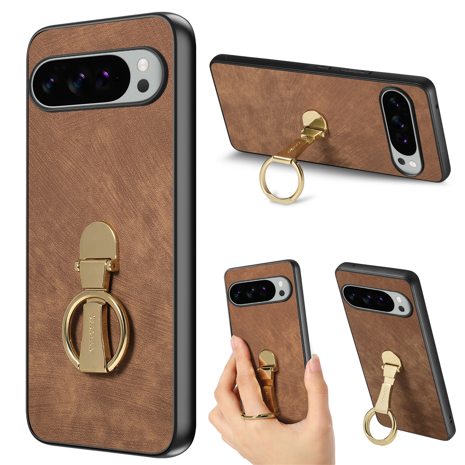 For Google Pixel 10 Pro XL Case CASENEO D22 Folding Kickstand Retro Leather Back Phone Cover - Brown