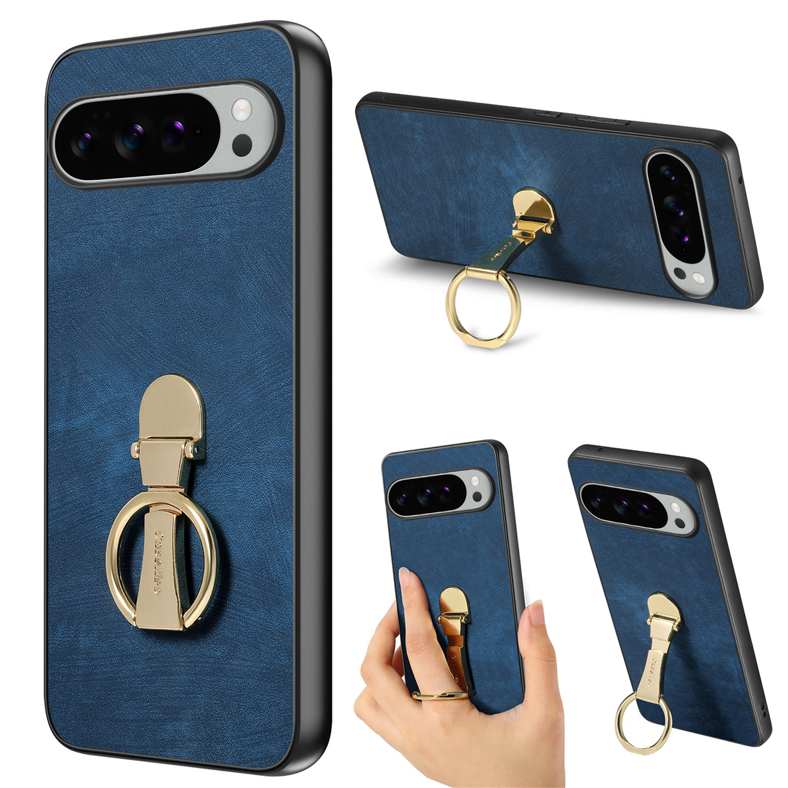 For Google Pixel 10 Pro XL Case CASENEO D22 Folding Kickstand Retro Leather Back Phone Cover - Blue