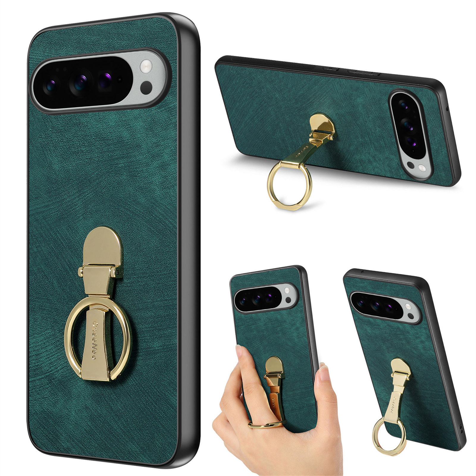 For Google Pixel 10 Pro XL Case CASENEO D22 Folding Kickstand Retro Leather Back Phone Cover - Green