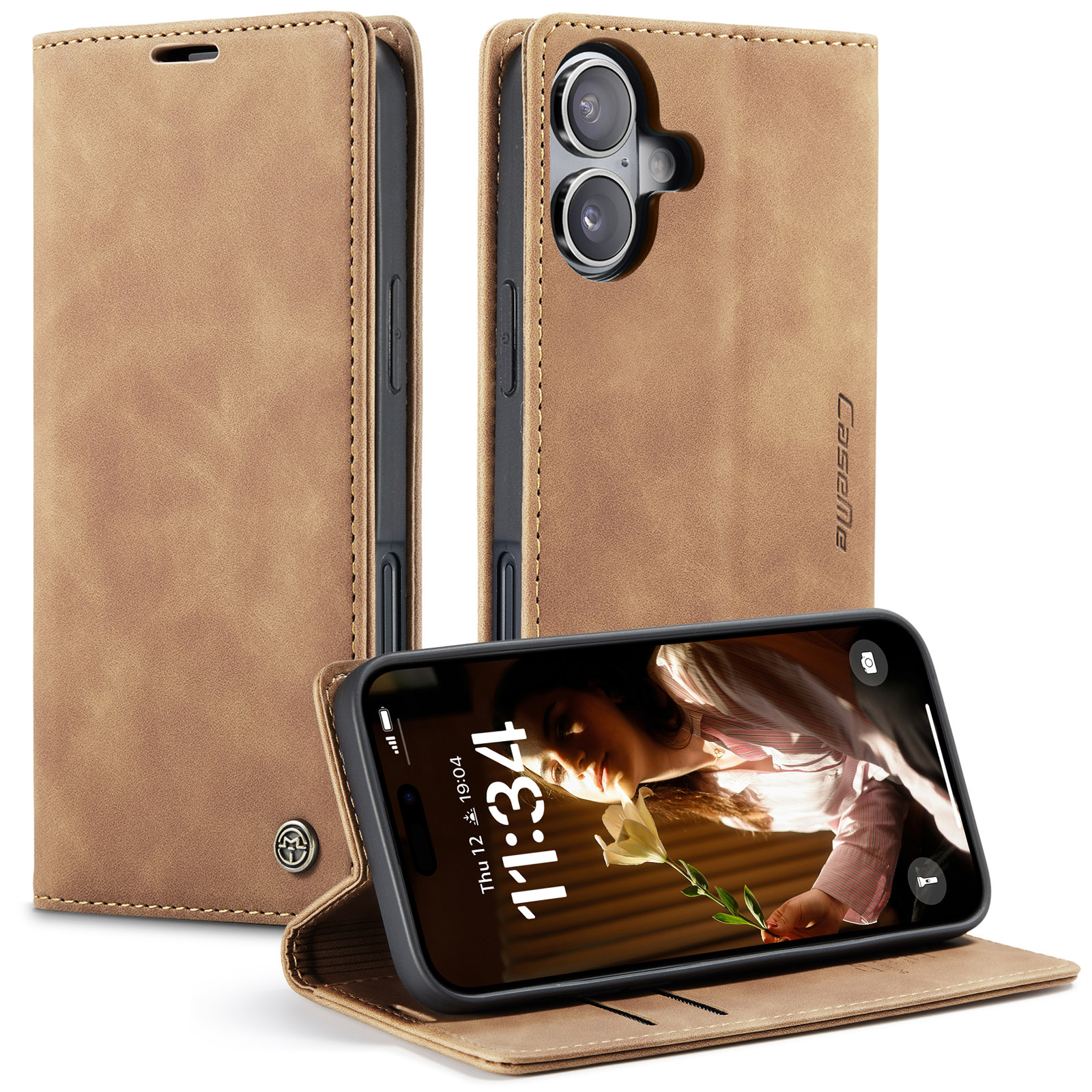 For iPhone 17 Wallet Case CASEME 013 Series PU Leather Phone Cover Stand - Brown
