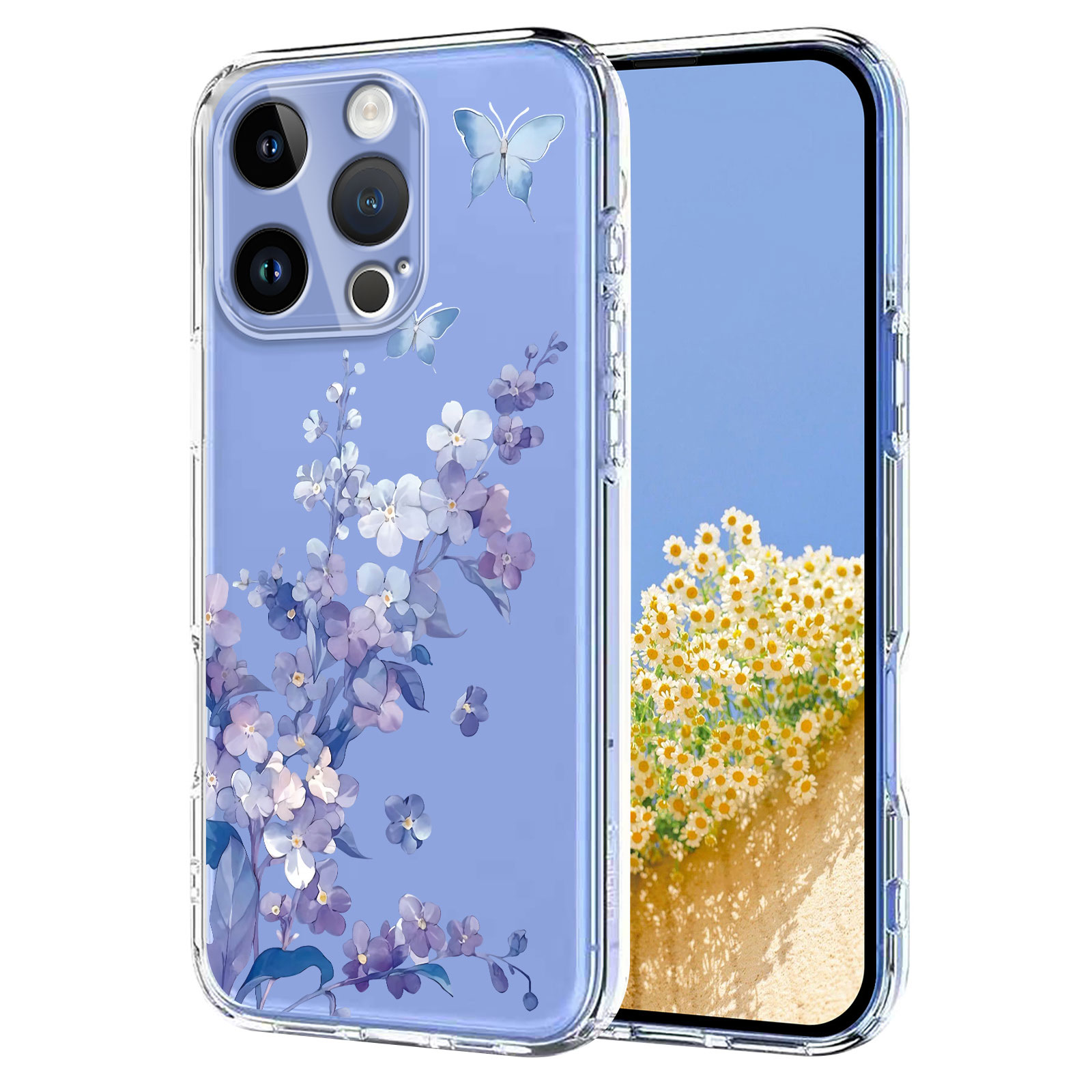 For iPhone 16 Pro Max Case Butterfly Floral Pattern Printing TPU Phone Back Cover - Violets