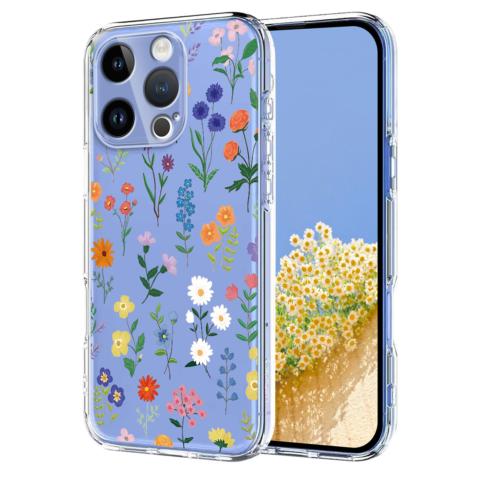 For iPhone 16 Pro Case Butterfly Floral Pattern Printing TPU Phone Back Cover - Daisies