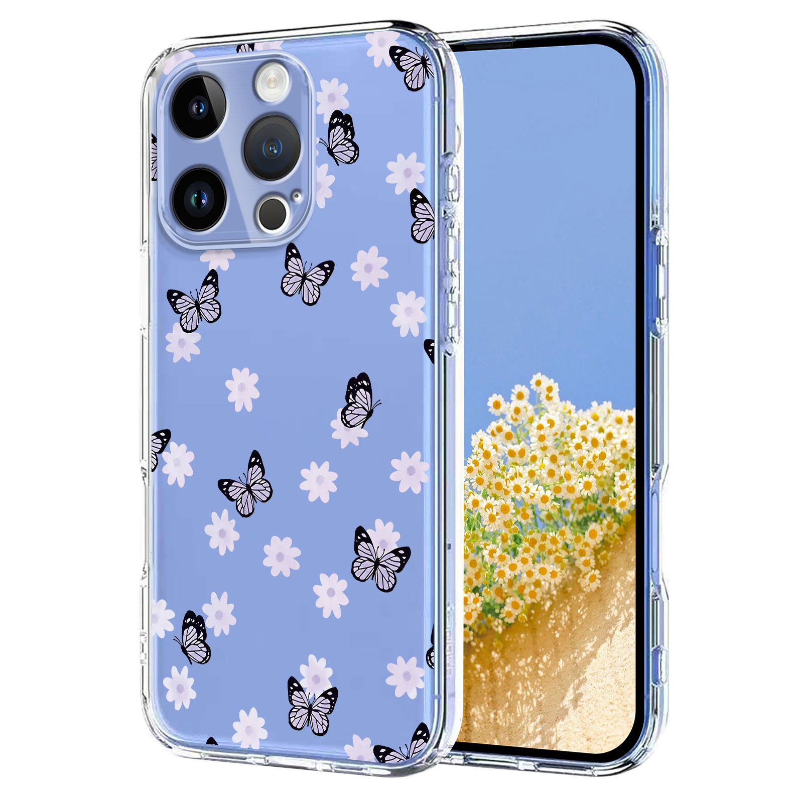 For iPhone 16 Pro Case Butterfly Floral Pattern Printing TPU Phone Back Cover - Butterflies