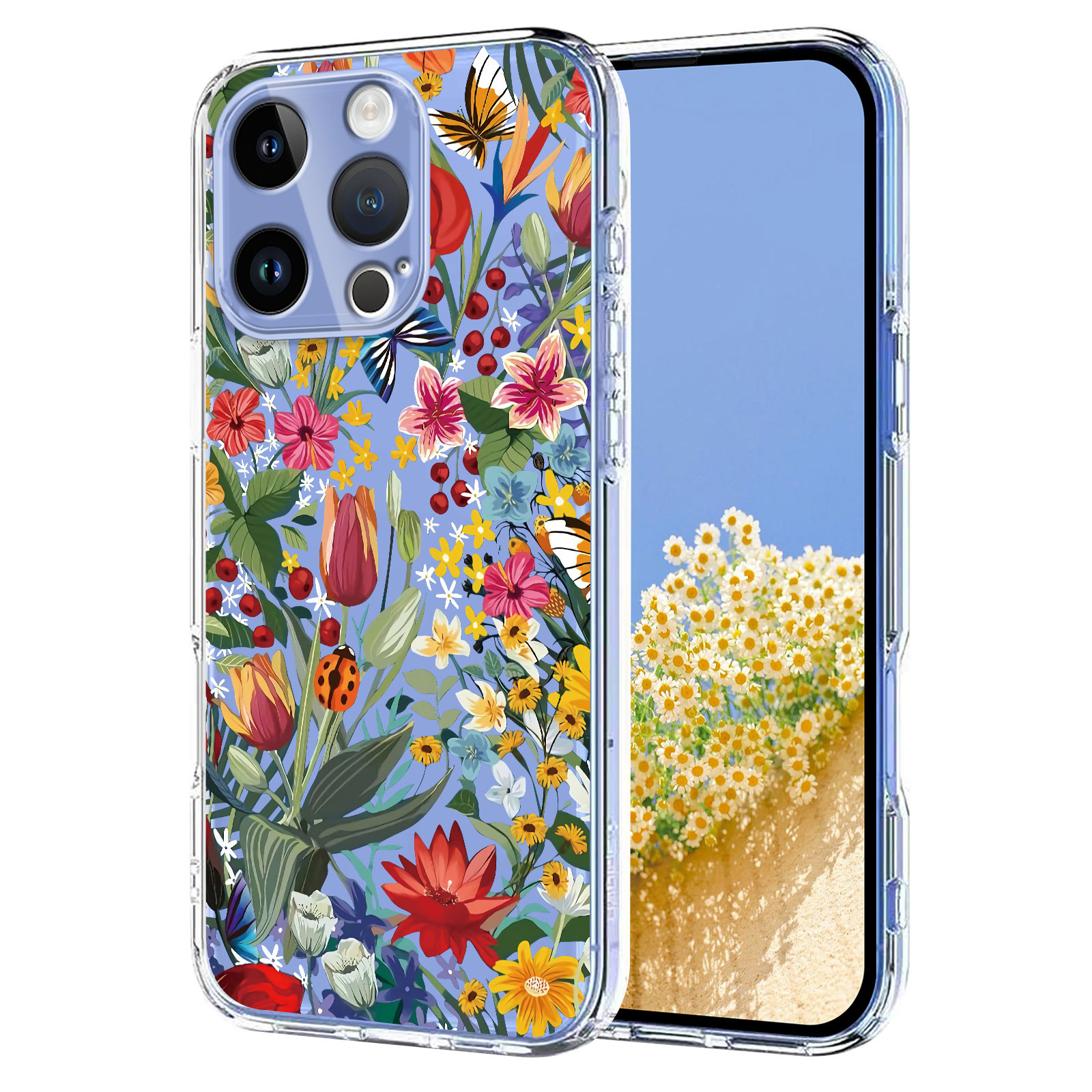 For iPhone 16 Pro Case Butterfly Floral Pattern Printing TPU Phone Back Cover - Lilies