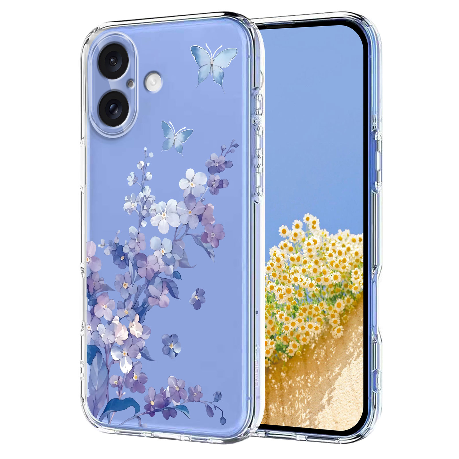 For iPhone 16 Case Butterfly Floral Pattern Printing TPU Phone Back Cover - Violets